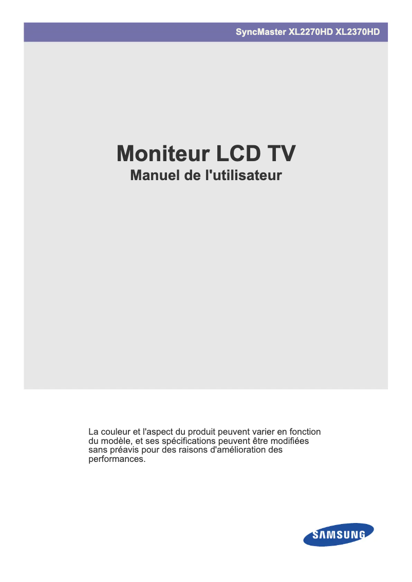Page n°1 - Manuel utilisateur Samsung SyncMaster XL2270HD