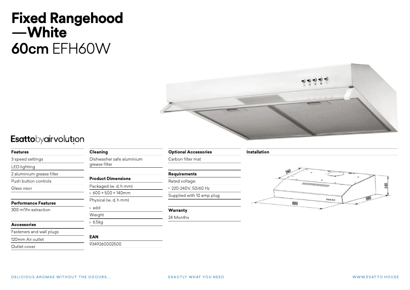 Page 1 de la notice Fiche technique Esatto EFH60W