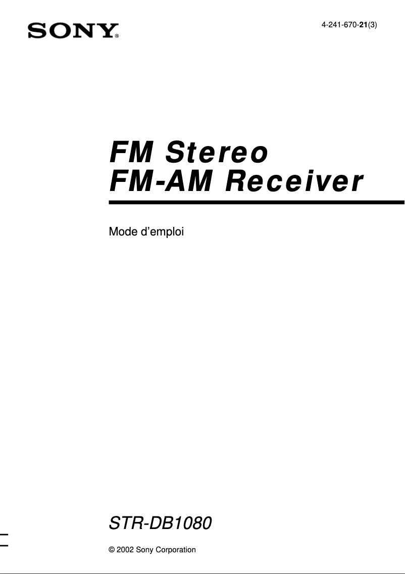 Page 1 de la notice Manuel utilisateur Sony STR-DB1080