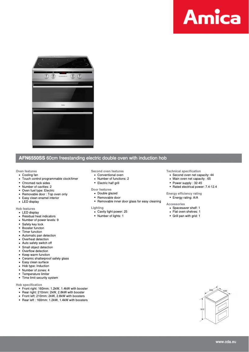 Página 1 del manual Ficha técnica Amica AFN6550SS