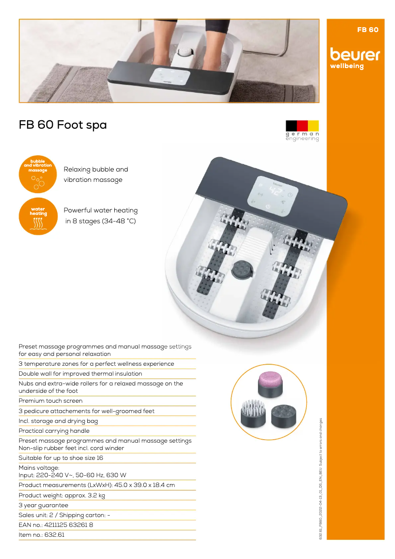 Page 1 de la notice Fiche technique Beurer FB 60