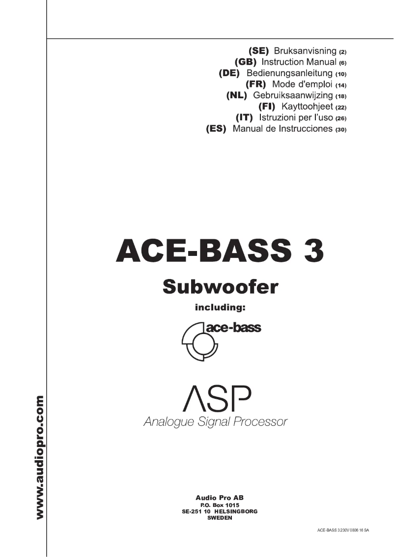Page 1 de la notice Manuel utilisateur Audio Pro ACE-BASS 3