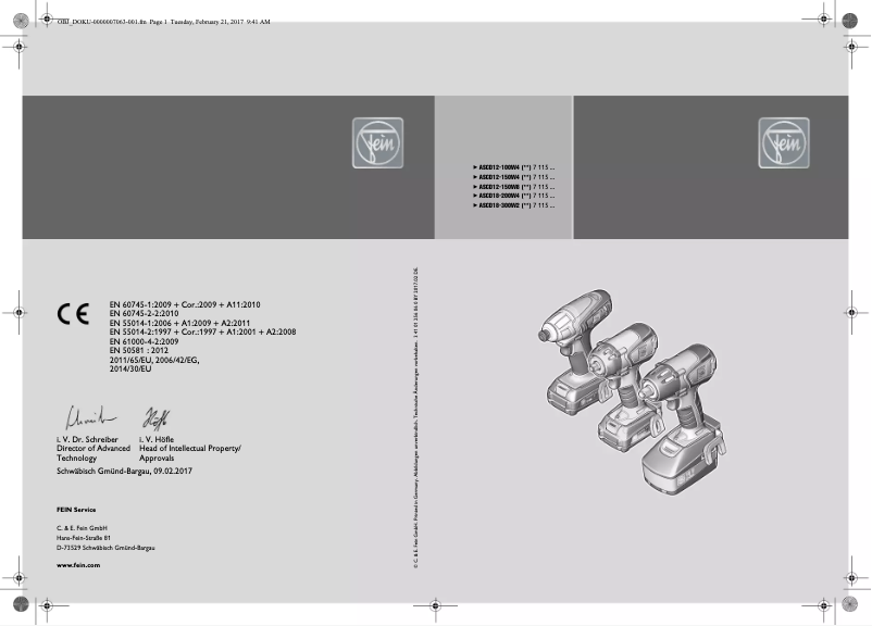 Page n°1 - Manuel utilisateur Fein ASCD 12-150 W8C