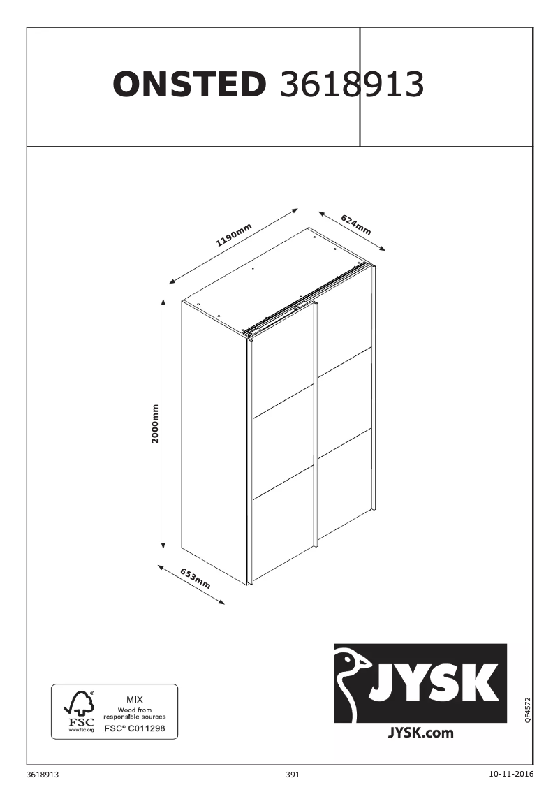 Página 1 del manual Manual de usuario JYSK Onsted (120x201x64)