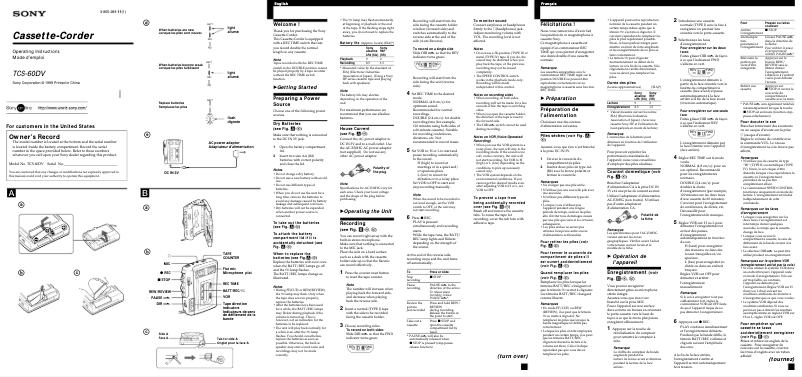Page n°1 - Manuel utilisateur Sony TCS-60DV