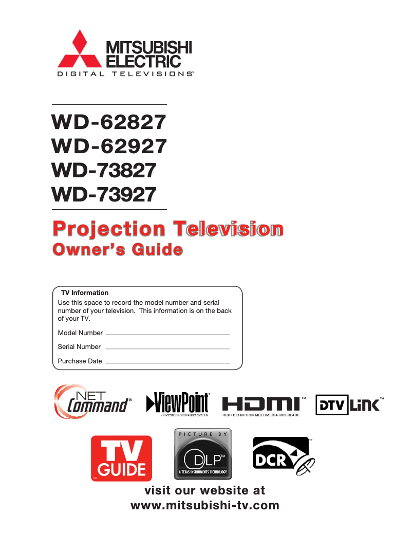 Page 1 de la notice Manuel utilisateur Mitsubishi WD-62927