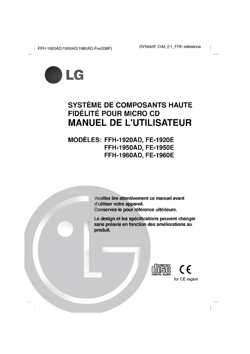 Page 1 de la notice Manuel utilisateur LG FFH-1950AD