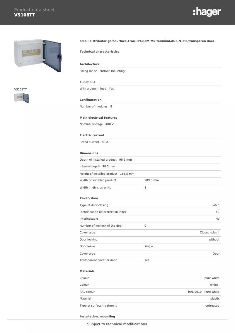 Image de la première page du manuel de l'appareil VS108TT