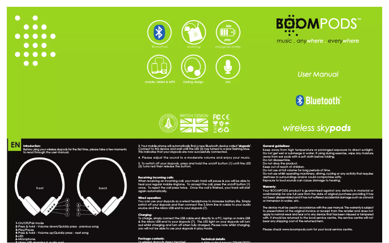 Page n°1 - Manuel utilisateur Boompods airpods