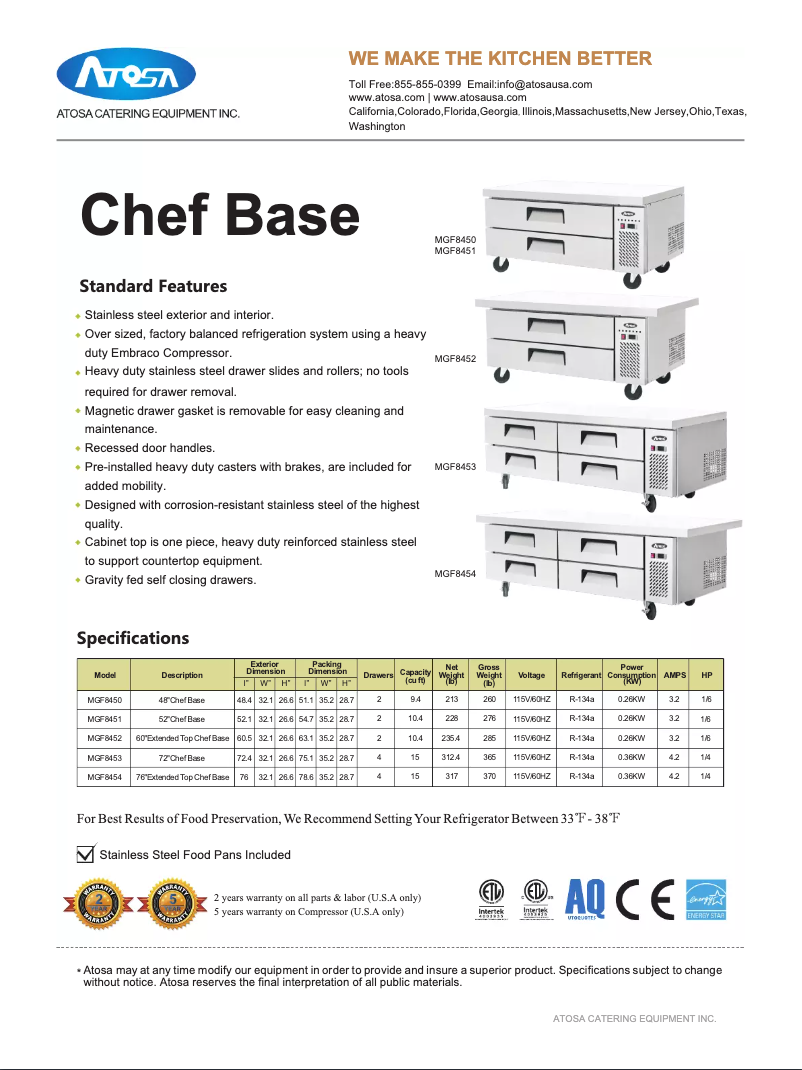 Page n°1 - Manuel utilisateur Atosa Commercial MGF8452