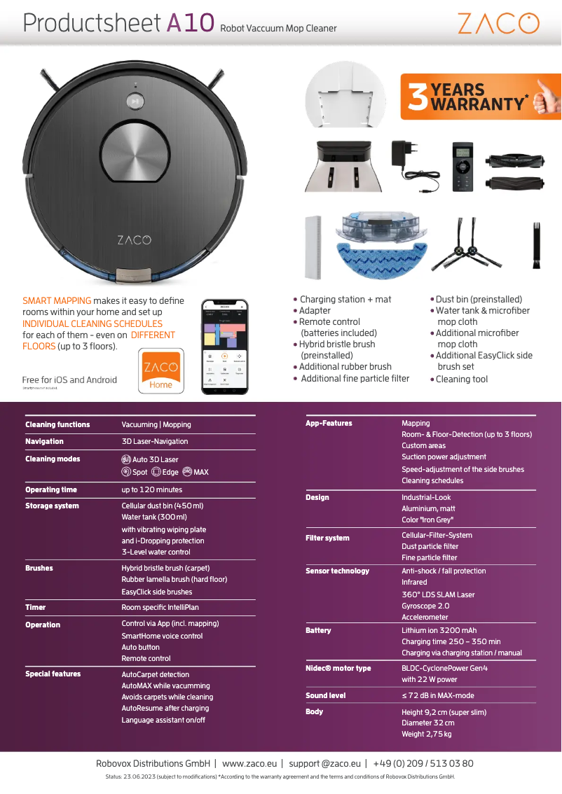 Page n°1 - Fiche technique Zaco A10
