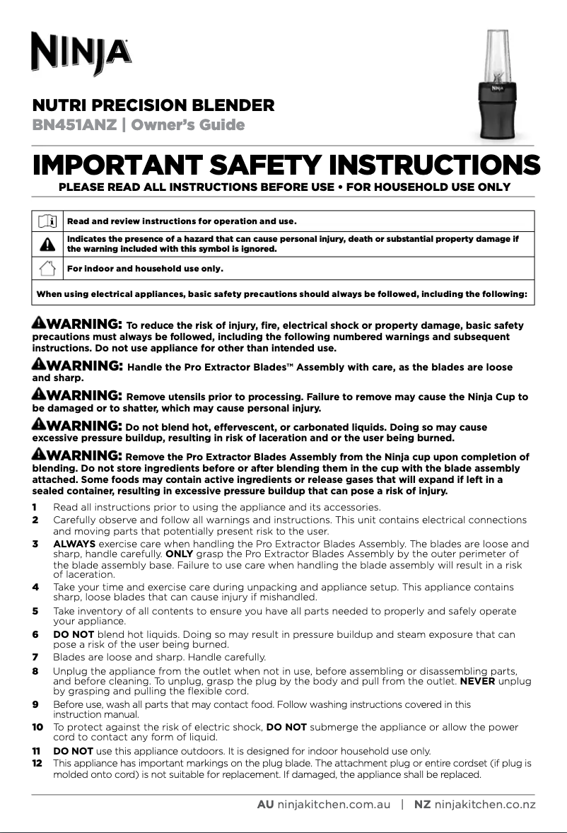 Page n°1 - Manuel utilisateur Ninja Nutri BN451
