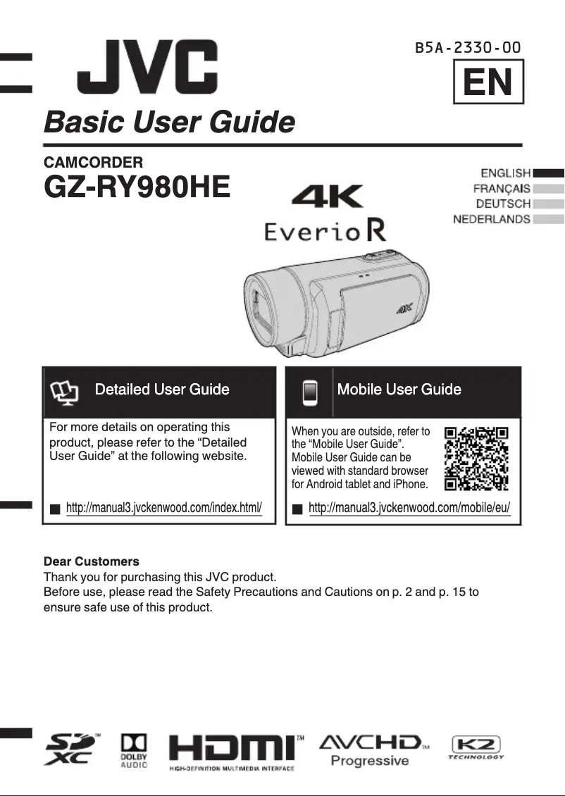 Page n°1 - Manuel utilisateur JVC GZ-RY980HEU