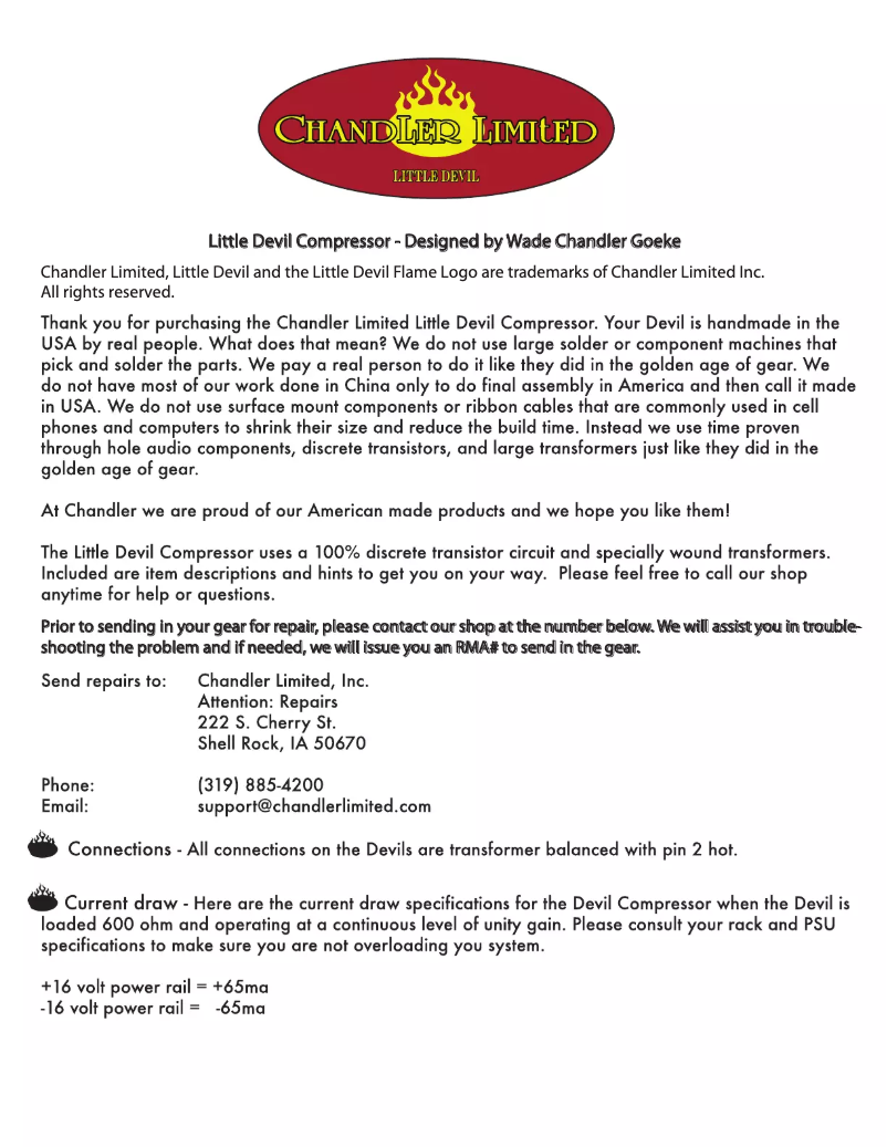 Page 1 de la notice Manuel utilisateur Chandler Little Devil