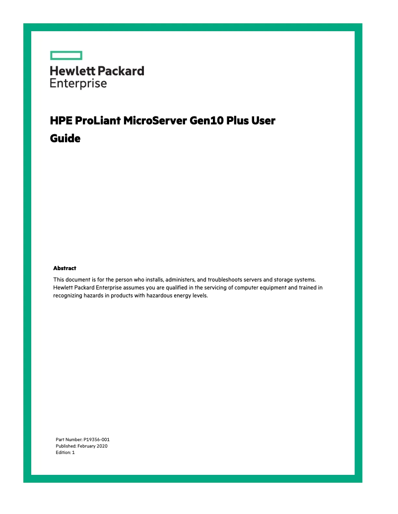 Page 1 de la notice Manuel utilisateur HP HPE ProLiant MicroServer Gen10
