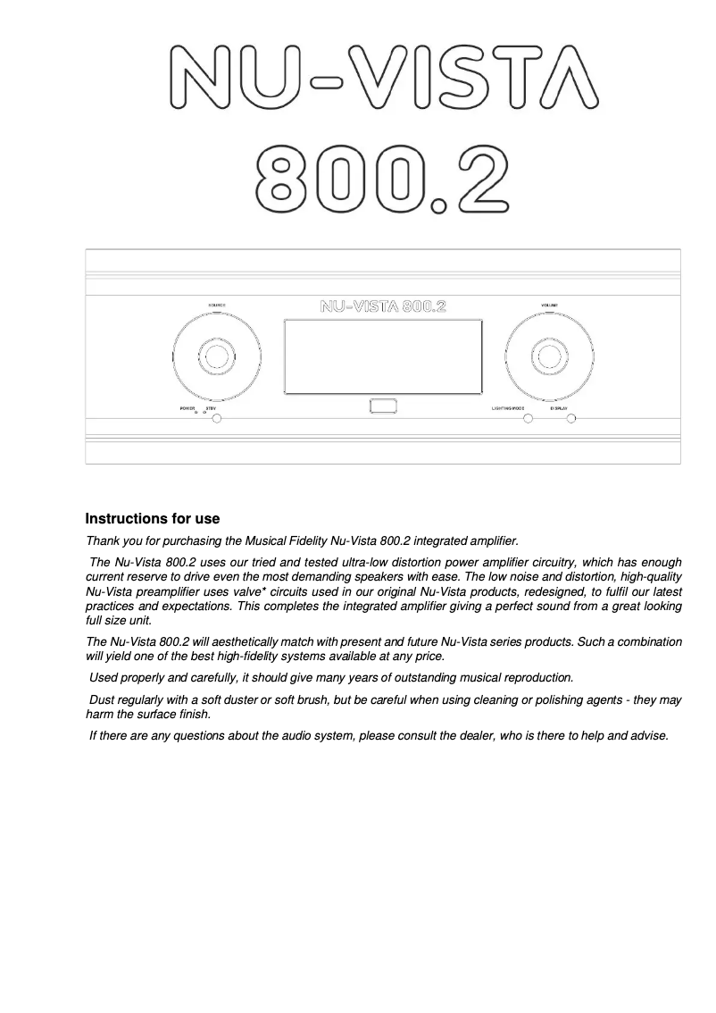 Image de la première page du manuel de l'appareil Nu-Vista 800.2