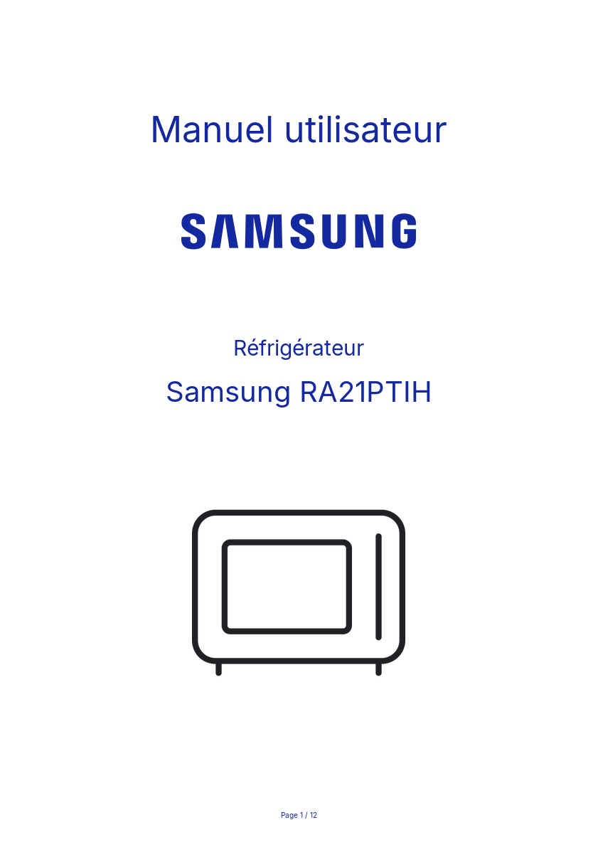 Image de la première page du manuel de l'appareil RA21PTIH