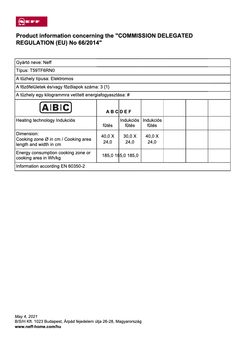 Page n°1 - Label énergétique Neff T59TF6RN0