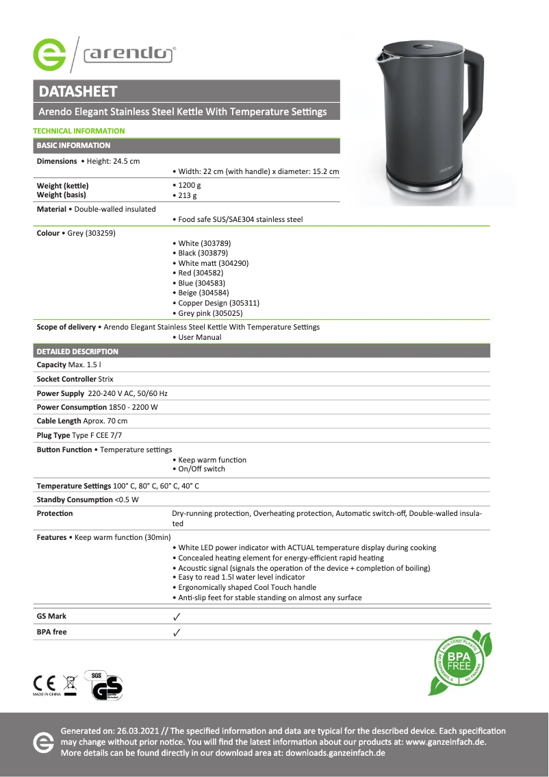 Image de la première page du manuel de l'appareil Elegant 305025