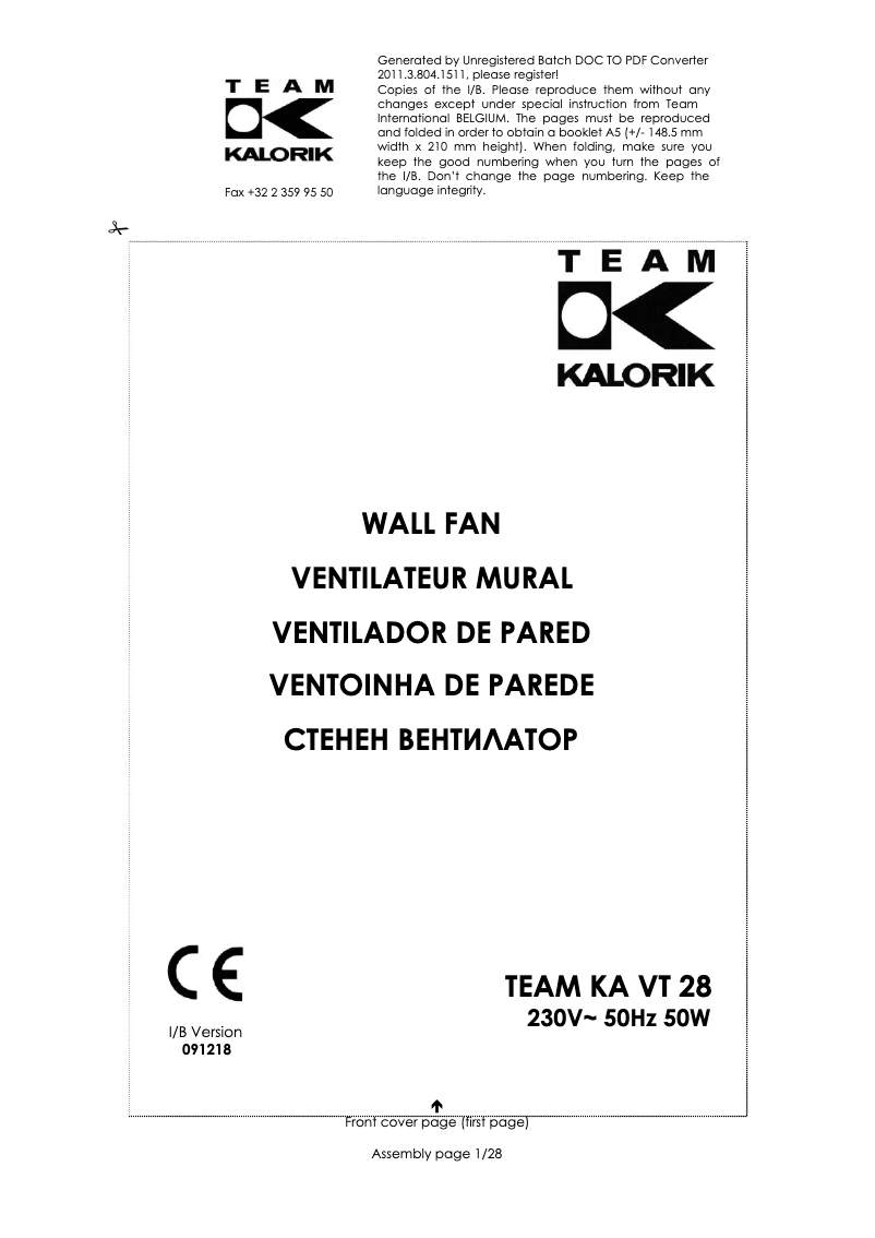 Página 1 del manual Manual de usuario Team KA VT 28