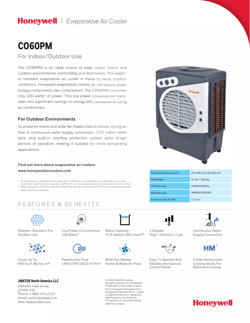 Page n°1 - Fiche technique Honeywell CO60PM