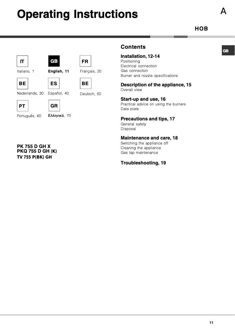 Page 1 de la notice Manuel utilisateur Ariston Thermo PKQ 755 DGH (K) AUS