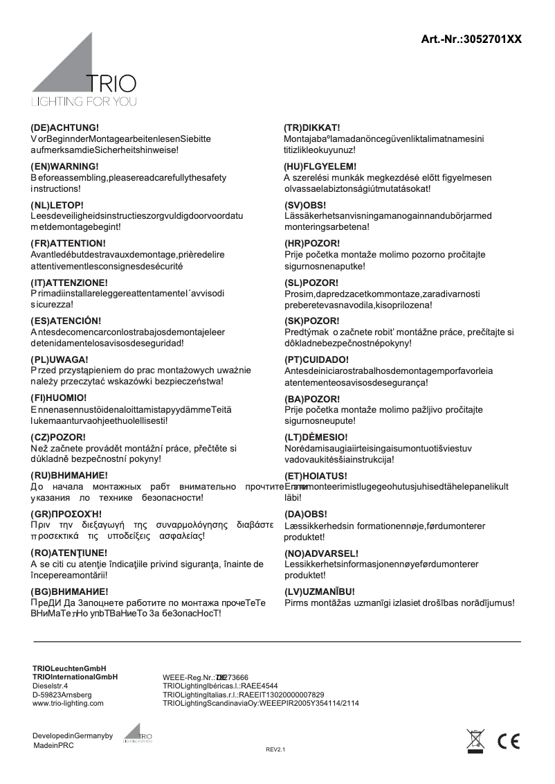 Page n°1 - Manuel utilisateur Trio Lighting Stella 305270132