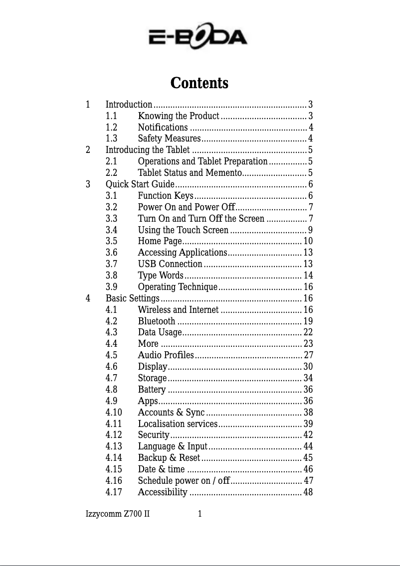 Page 1 de la notice Manuel utilisateur E-Boda Izzycomm Z700 II