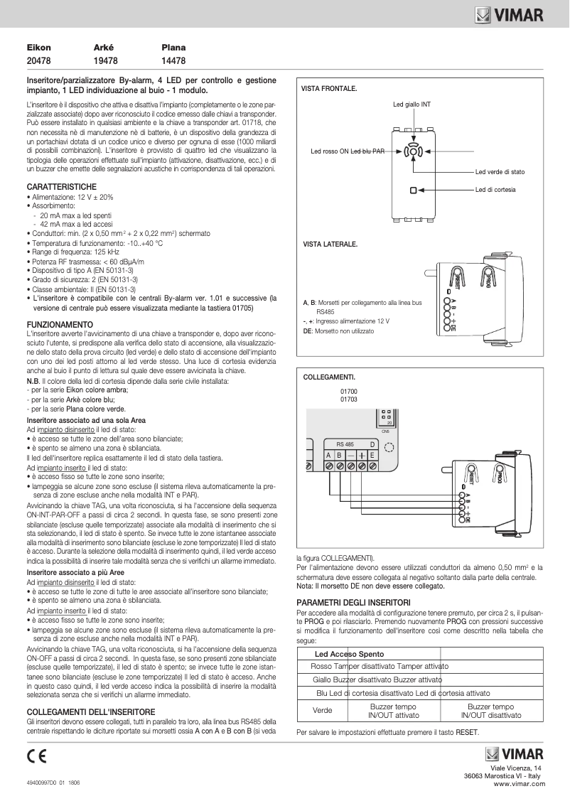 Page n°1 - Manuel utilisateur Vimar 20478.B