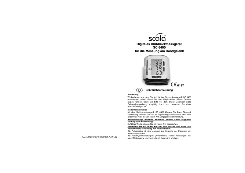 Page 1 de la notice Manuel utilisateur Scala SC 6400