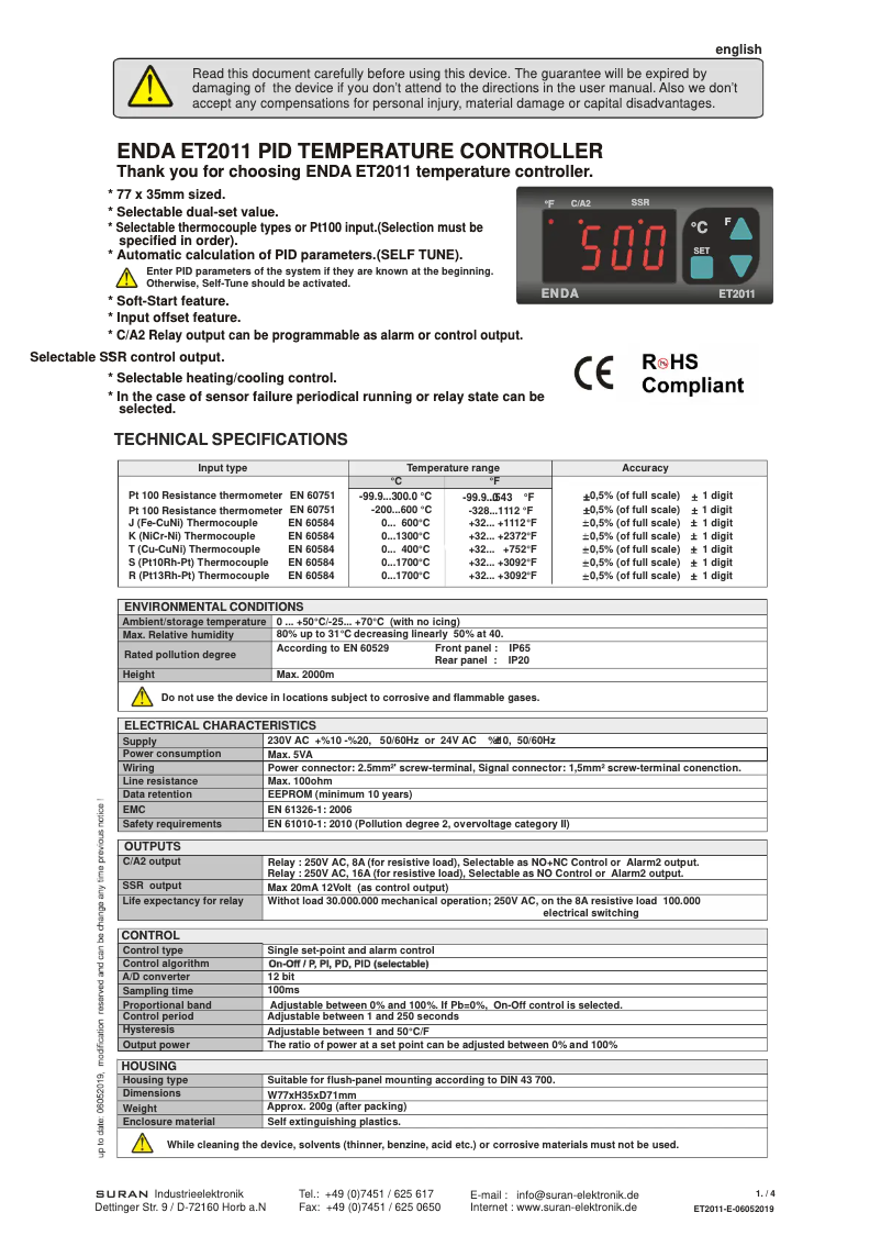 Page 1 de la notice Manuel utilisateur Enda ET2011-T