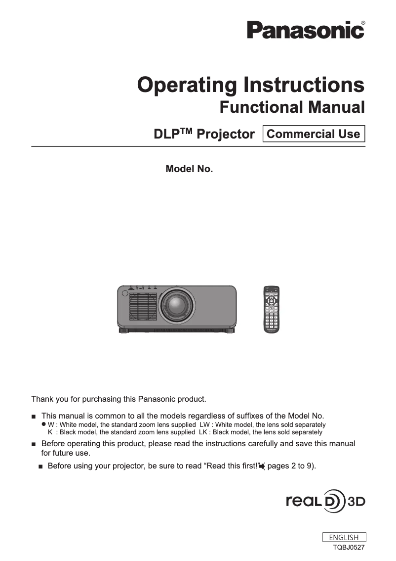 Page 1 de la notice Manuel utilisateur Panasonic PT-DX100U