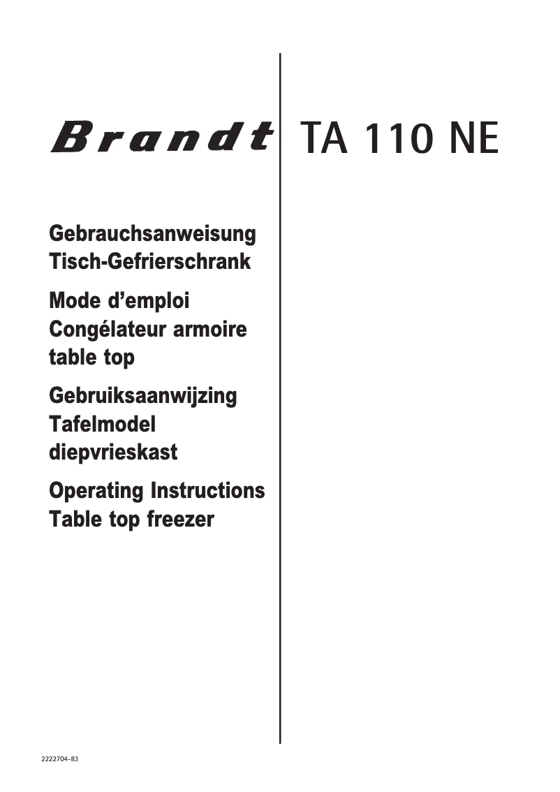 Page 1 of the manual User Manual Brandt TA110NE