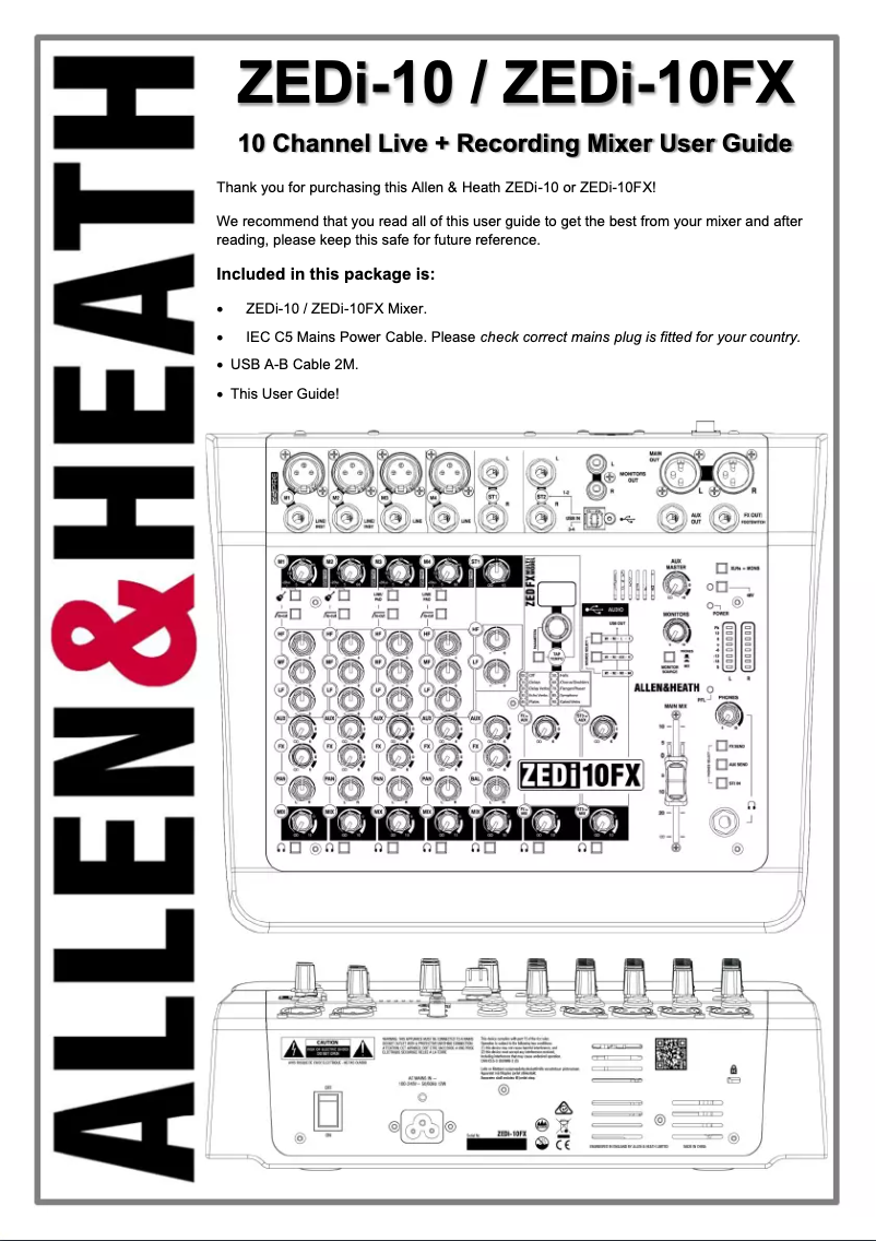 Page 1 de la notice Manuel utilisateur Allen & Heath ZEDi-10FX