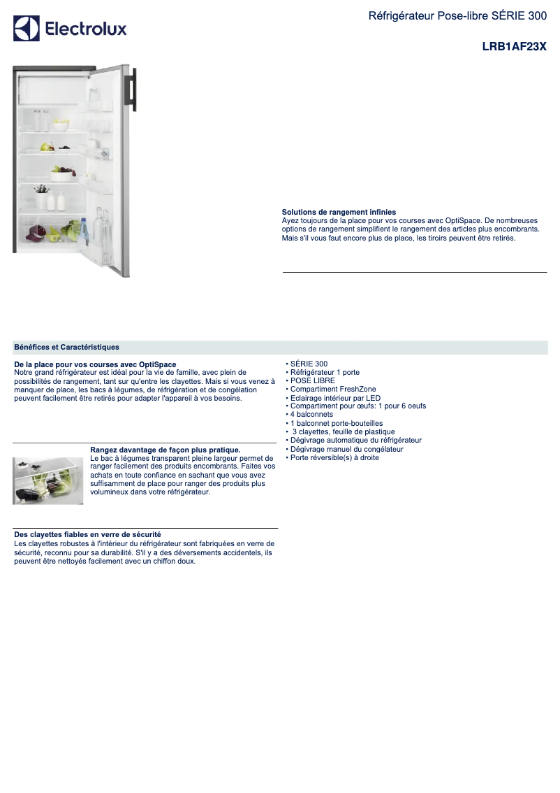 Page n°1 - Fiche technique Electrolux LRB1AF23X