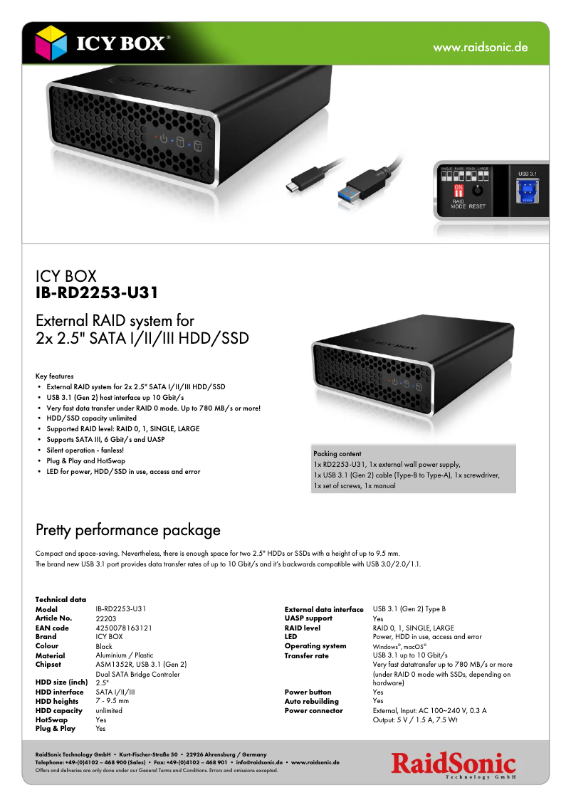 Page n°1 - Fiche technique Icy Box IB-RD2253-U31
