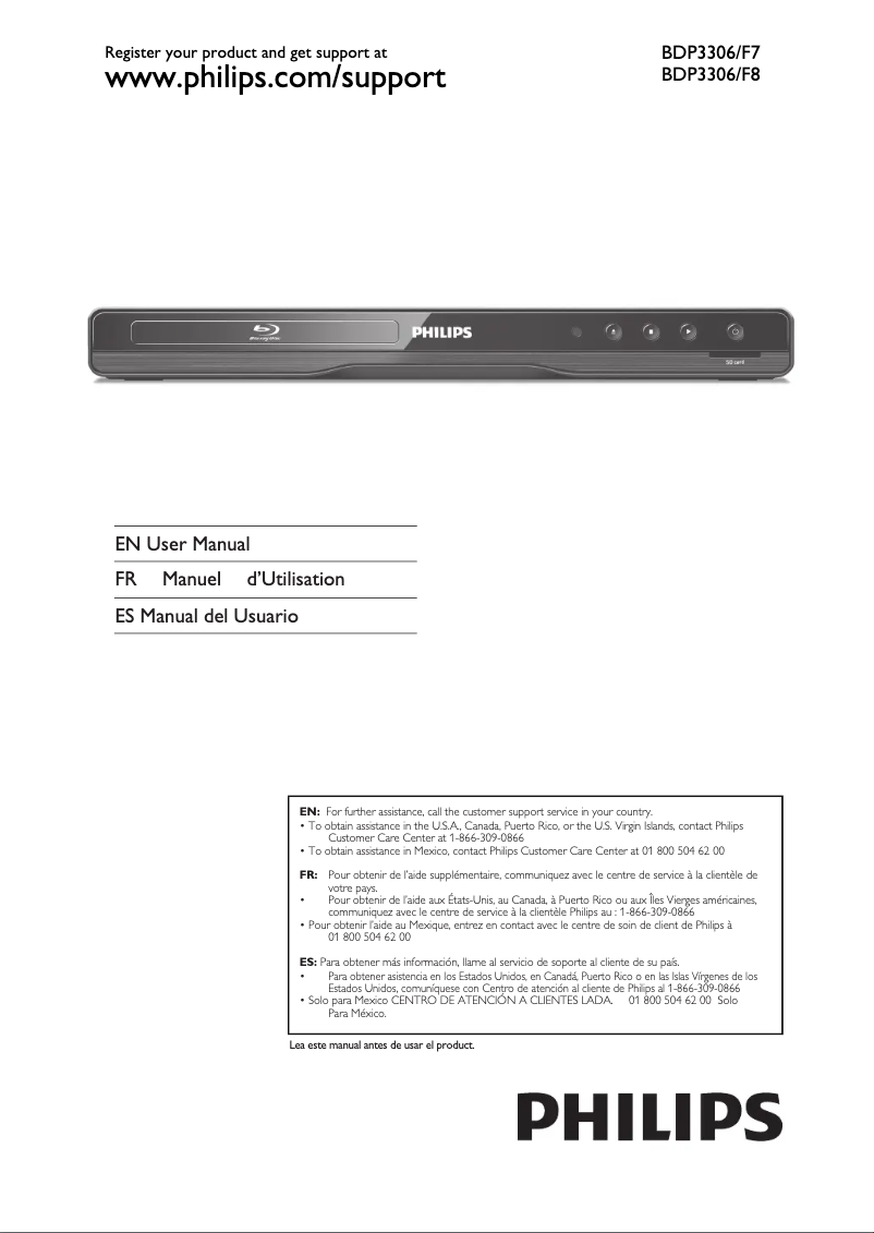 Page n°1 - Manuel utilisateur Philips BDP3306