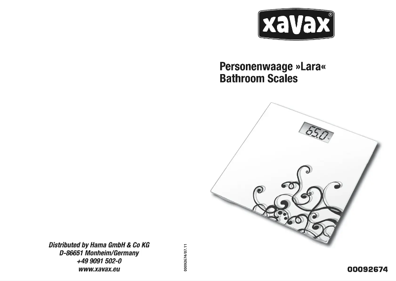 Page n°1 - Manuel utilisateur Xavax Lara
