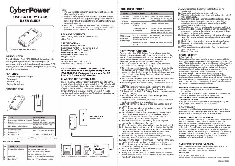 Image de la première page du manuel de l'appareil CPBC5200AC