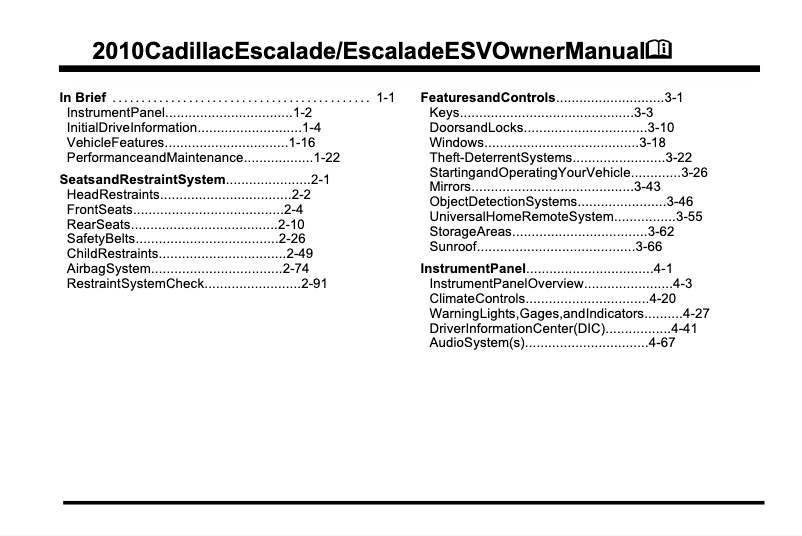 Imagen de la primera página del manual del dispositivo Escalade ESV (2023)