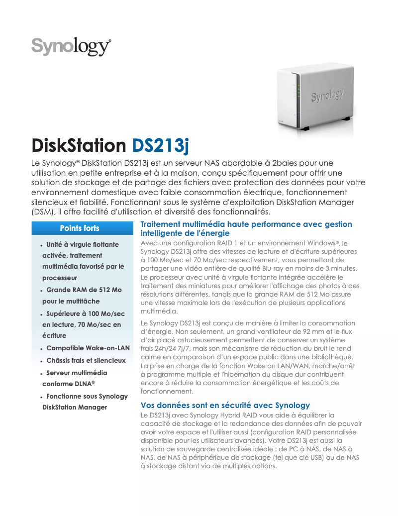 Image de la première page du manuel de l'appareil DiskStation DS213j
