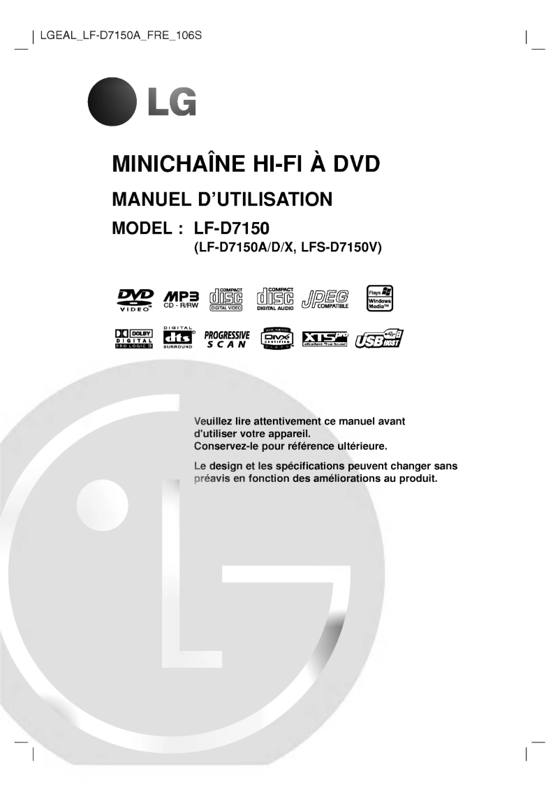 Page 1 de la notice Manuel utilisateur LG LF-D7150A
