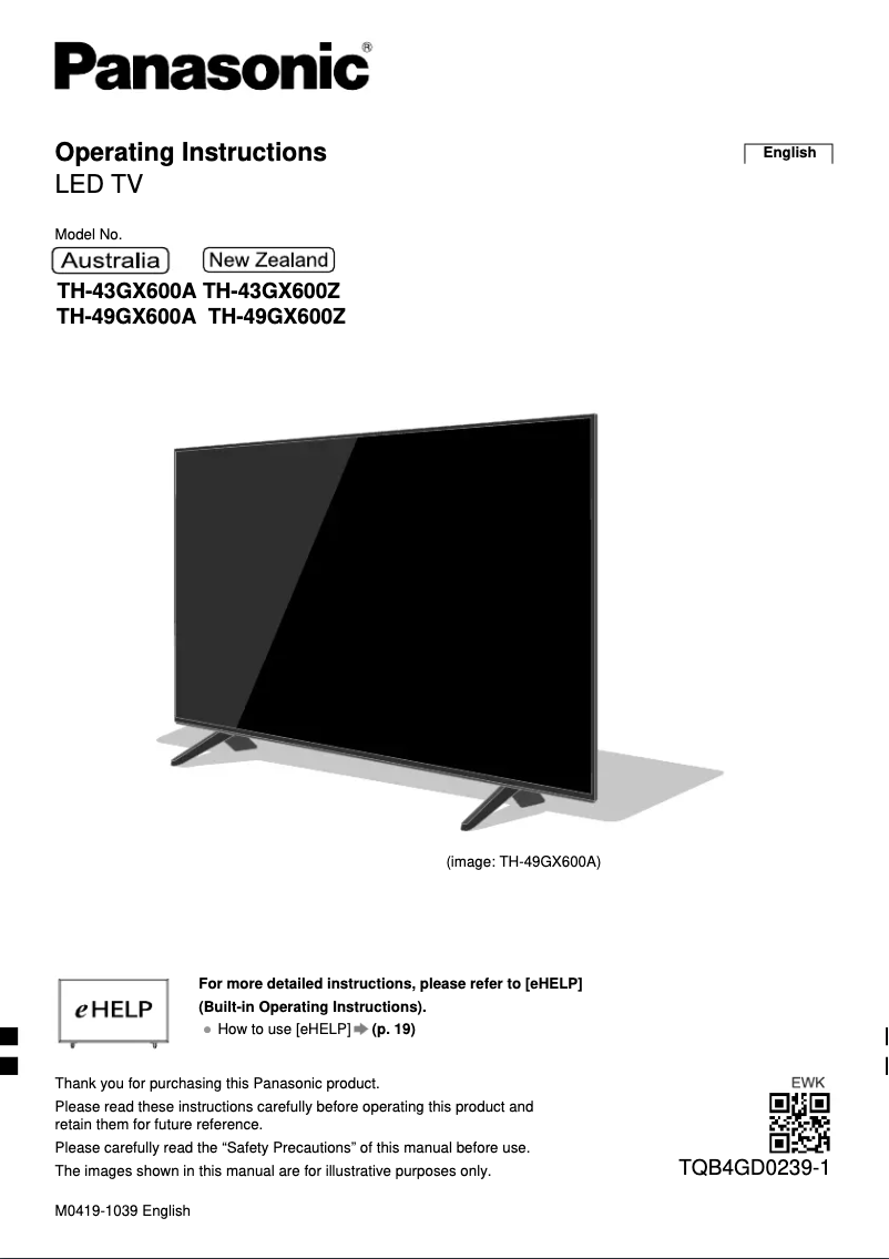 Image de la première page du manuel de l'appareil TH-49GX600A