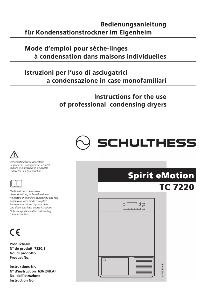 Page n°1 - Manuel utilisateur Schulthess Spirit eMotion TC 7220