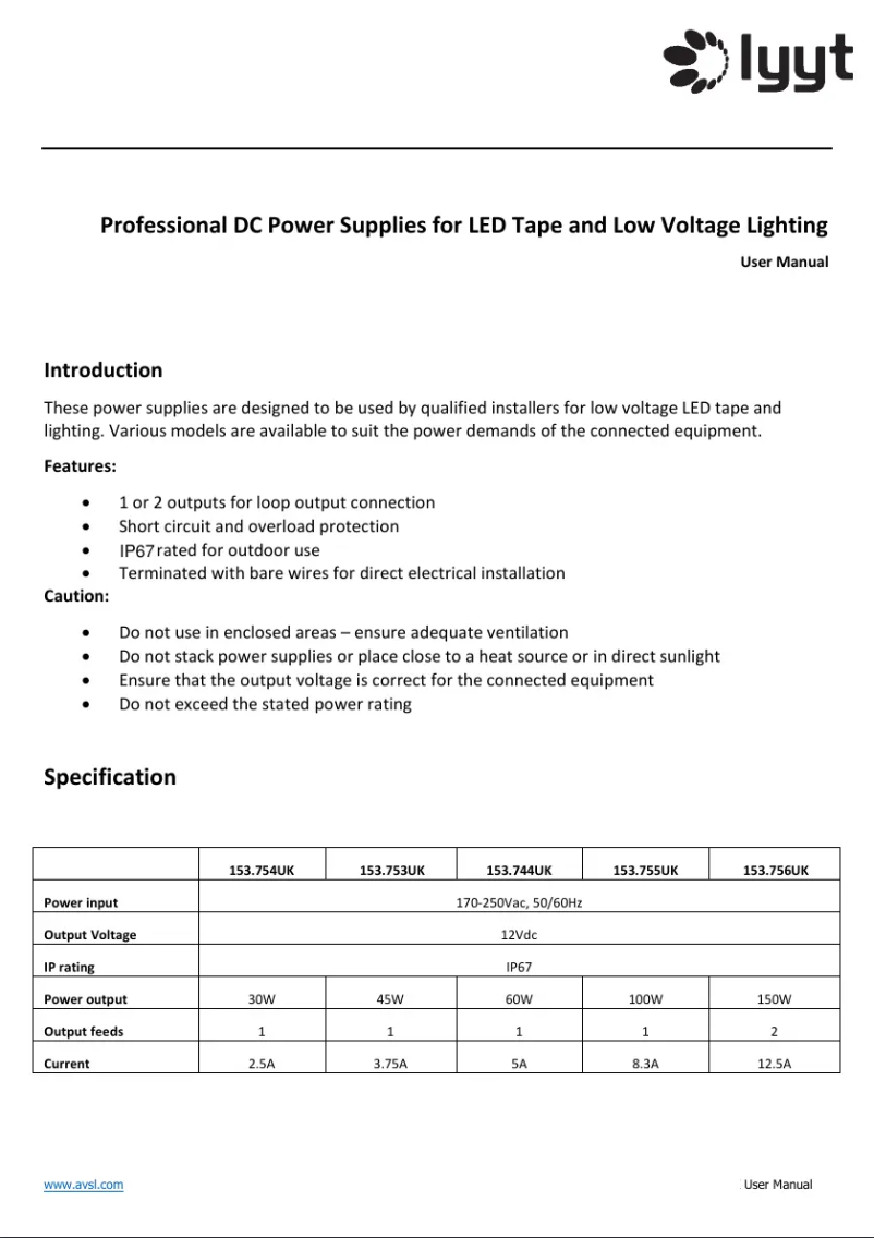 Page 1 de la notice Manuel utilisateur LYYT PS30-24