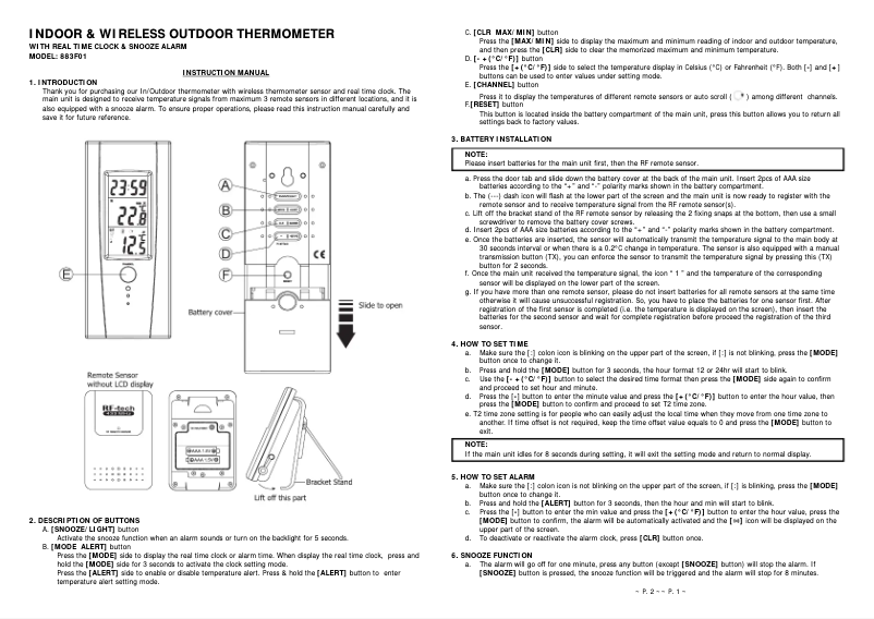 Page 1 de la notice Manuel utilisateur Denver TRC-1400