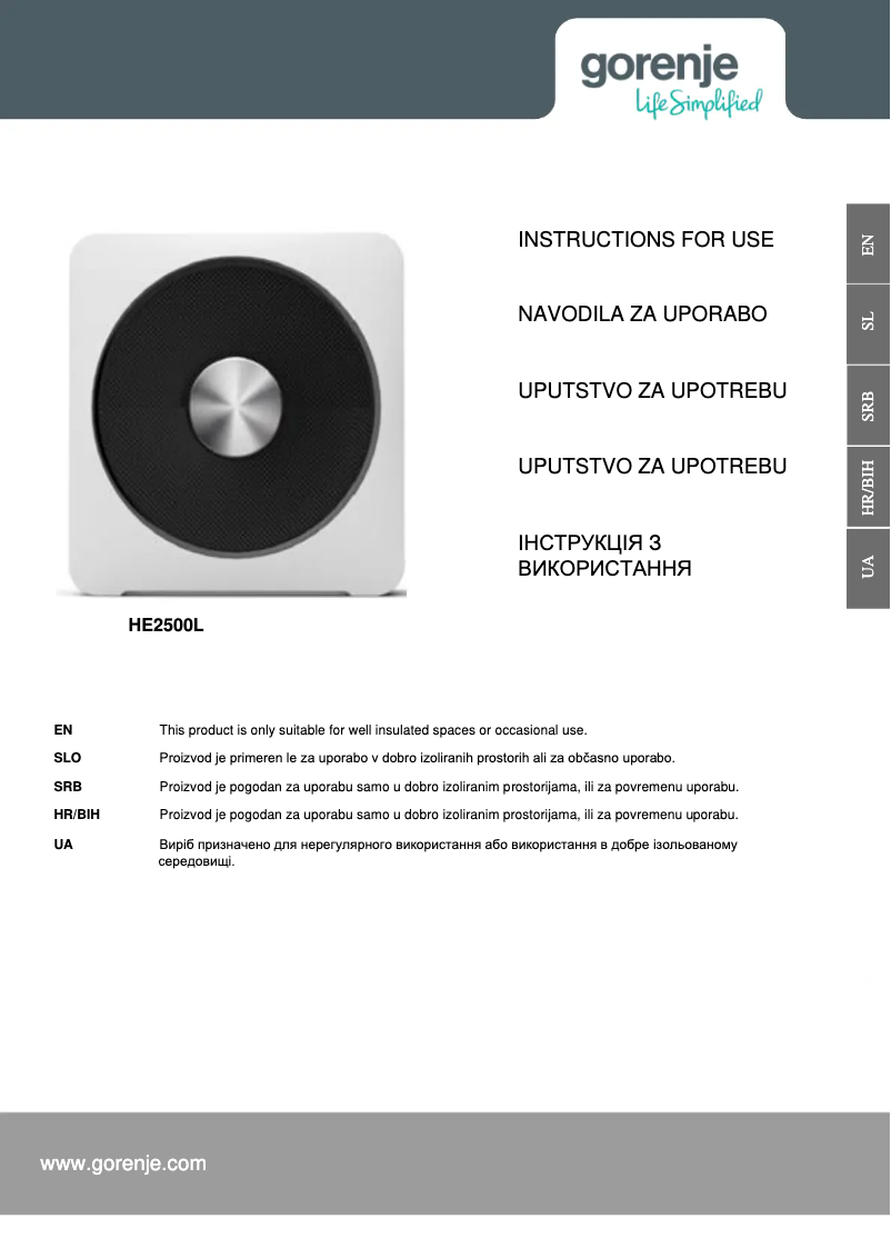 Page 1 de la notice Manuel utilisateur Gorenje HE2500L