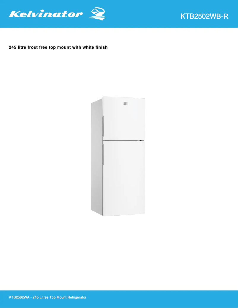 Page n°1 - Fiche technique Kelvinator KTB2502WB