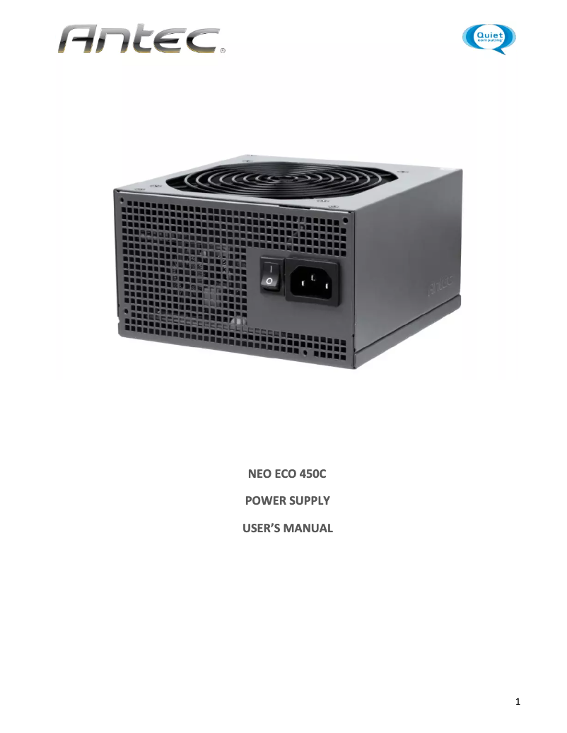 Page 1 de la notice Manuel utilisateur Antec Neo Eco 450C EC