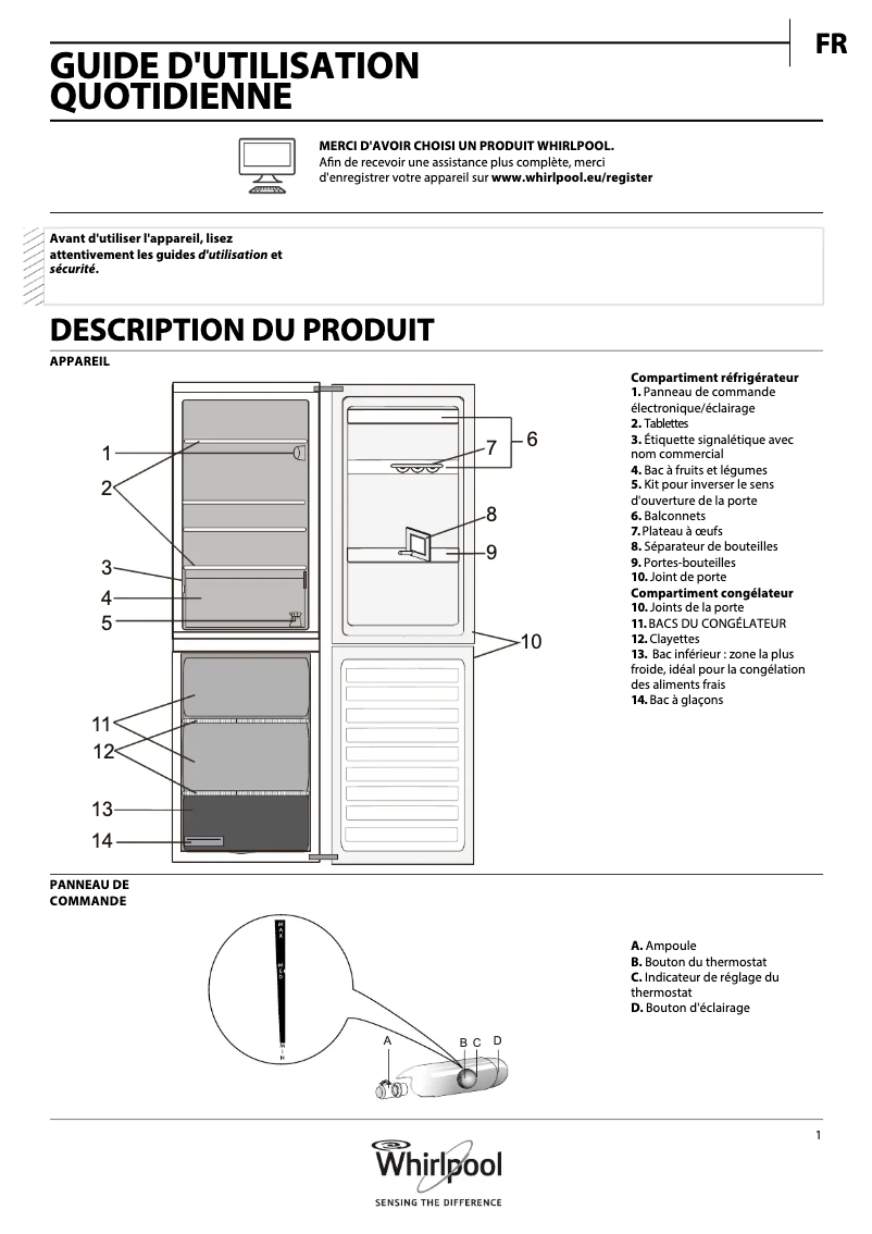 Page 1 de la notice Manuel utilisateur Whirlpool BLF 8001